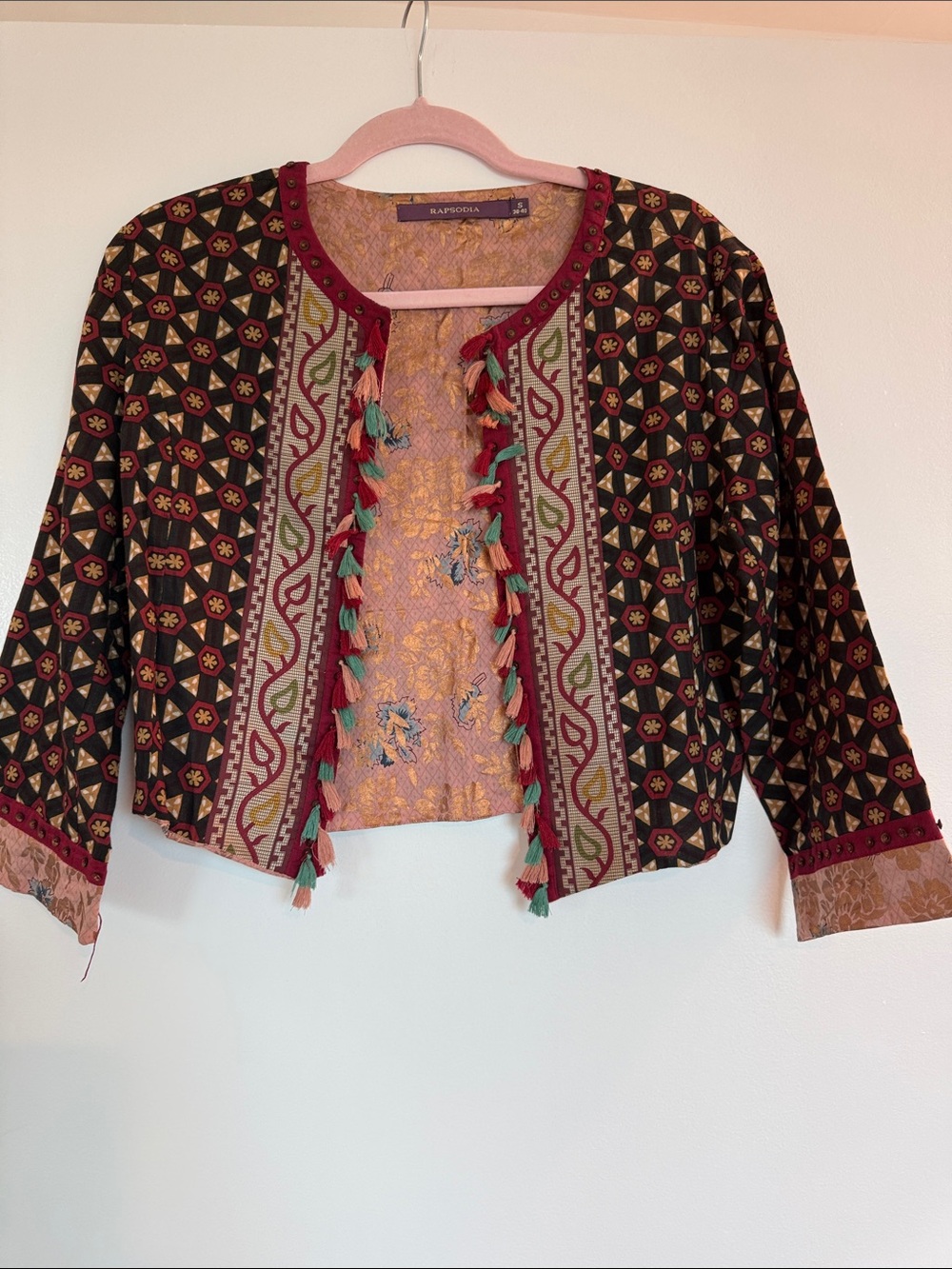 Embroidered Open-Front Multicolor Women's Sweater Jacket